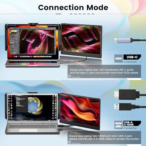 domyfan 14" Laptop Screen Extender, FHD 1080P IPS Dual Laptop Monitor Extender, HDMI/USB-A/Type-C Plug and Play for Windows, Mac, Chrome, Android, Xbox, Switch, PS5, Work with 13.3”-17” Laptops - Image 6