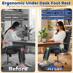 Foot Rest for Under Desk at Work, Ergonomic 2-in-1 Footrest Stool with 3 Adjustable Heights, Wave Contoured Foam Leg & Feet Support Cushion with Washable Velvet Cover for Office Chair, Gaming, Car - Image 6