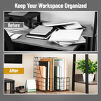 Mind Reader Vertical File Organizer with Wood Base and Black Metal Frame, Desktop Magazine Holder, Modern File Rack, Metal and Wood, Black - Image 5