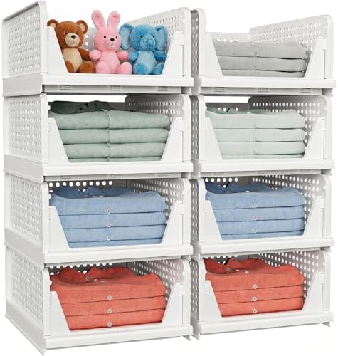 caktraie 8 Pack Stackable Closet Storage Basket - Stackable Storage Bins by shoeboxesanddeskorganizers