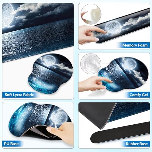 Desk Mat Set Keyboard and Mouse Pad with Wrist Rest Support - Image 5