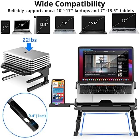 AboveTEK Laptop Stand, 20 Angles Two-Layer Height Adjustable Laptop Stands, Portable Laptop Riser with 360 Rotating Base Storage Space & Extra Phone Holders Compatible with 10''-17'' Laptops Black - Image 2