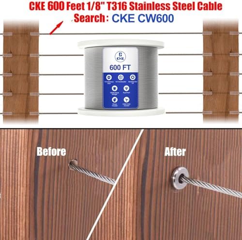 CKE 150 Pack T316 Stainless Steel Protector Sleeves for 1/8" Wire Rope Cable Railing, Marine Grade Protective Sleeves Deck Cable Railing Kit for Wood Posts DIY Balustrade, CR01 - Image 5