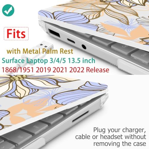 Mektron Case for 13.5" Microsoft Surface Laptop 5/4/3 with Metal Palm Rest Model 1951/1868, 2019/2021/2022 Release Plastic Hard Shell Cover with Screen Protector + Keyboard Cover, Abstract Floral - Image 3