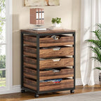 Tribesigns 5-Drawer File Cabinet, Wood Mobile Storage Drawer, Rustic Brown by Tribesigns