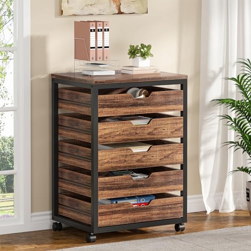 Tribesigns 5-Drawer File Cabinet, Wood Mobile Storage Drawer, Rustic Brown by Tribesigns