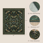 JTJ 5x6 Office Rug, Dark Green Vintage Insect Motif, Washable Non Slip - Image 2