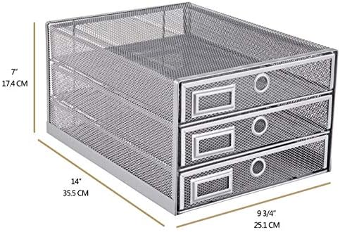 Annova Desk Organizer Wire Mesh 3 Tier Sliding Drawers Paper Sorter/Multifunctional/Premium Solid Construction for Letters, Documents, Mail, Files, Paper, Kids' Art Supplies (Silver) - Image 2