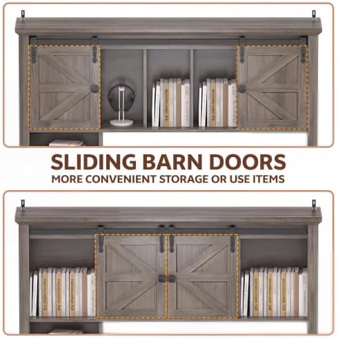 Large Desktop Bookshelf with Sliding Barn Door, 47.2''W Desk Shelf - Image 4