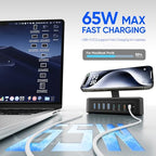 200W USB Charging Station, 11-in-1 USB C Power Strip Surge Protector, 2AC Outlets & 8USB Ports, 5ft Flat Plug Extension Cord with Multiple Devices, Desktop Charger for Home Office Desk Accessories - Image 3