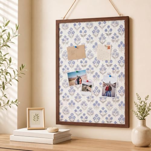 Leinuosen 17" x 23" Cork Bulletin Board, Blue Flower, Wood Frame by Leinuosen