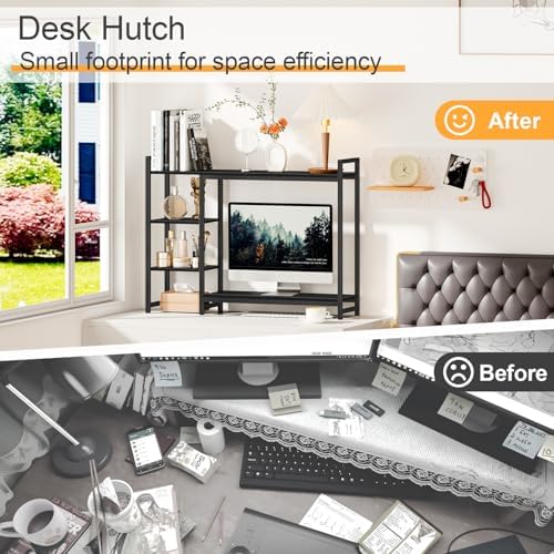 Snughome Adjustable Desk Shelf with Monitor Stand, 38.6" Desktop Organizer Hutch, Height Adjustable Computer Monitor Riser & 4 Tier Storage Bookshelf for Home Office Dorm, Black - Image 7