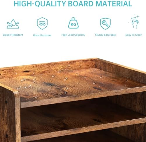 Wood Desk File Organizer with Side File Rack, Space-Efficient Design Easy to Assemble for Efficient Office Setup, Reduces Desk Clutter (Brown) - Image 4