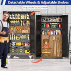 GAIOUS 73.6” Tall Metal Garage Storage Cabinet with Lock, Steel Tool Cabinet with 5 Adjustable Shelves, New Upgrade Lockable File Cabinet with Wheels, Organization for Home Office Garage Gym - Black - Image 4