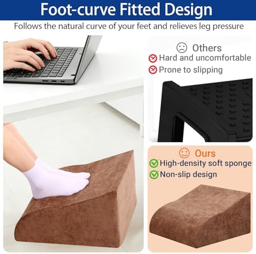 Foot Rest for Under Desk at Work, Ergonomic Under Desk Footrest with Washable Cover for Office, Home & Gaming Leg Elevation Pillow Brown - Image 6