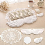 4 Pcs Cute Angel Wing Lace Keyboard Wrist Rest & Mouse Pad Coaster Set by Konohan