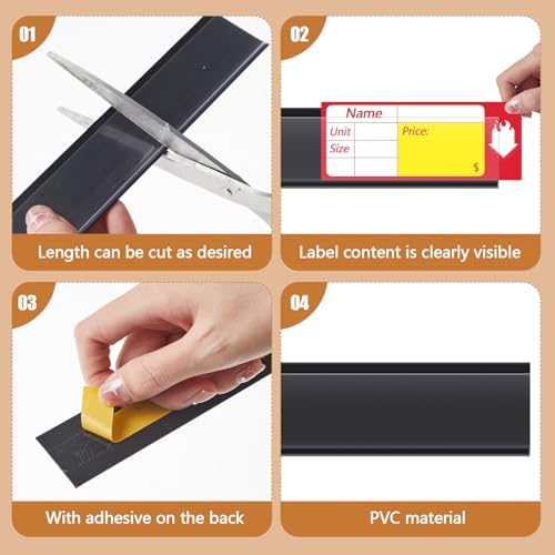 Spiareal 50 Pcs Shelf Label Holders Adhesive Price Tag Strips, Black - Image 4