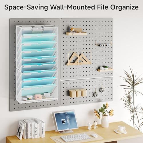 Lavatino 10-Tier Hanging Wall File Folders Organizer - White Metal Mesh Paper Magazine Document Mail Holder File Organizer for Office School Home Wall Mount or Desk Supplies Organization - Image 5