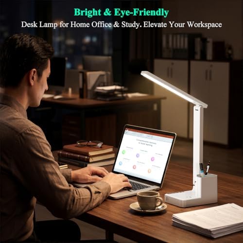 cozoo LED Desk Lamp USB A/C AC Pen Holder Dorm Home Office Desk Light White - Image 3