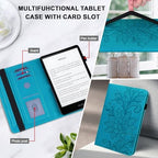 Case for Kindle Fire HD 10 & 10 Plus (13th/11th Generation, 2023/2021) 10.1", Embossed Lace PU Leather Flip Folio Tablet Case with Elastic Band & Card Slots/Holder, Multi-Angle Stand Cover, Blue - Image 4