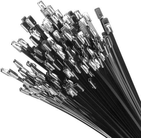 XINGO 8 inch Black Metal Zip Ties (600 Pack), 304 Stainless Steel Heavy Duty Zip Ties, 300lbs Tensile Strength, Multi-Purpose Self-locking Cable Ties for Exhaust Wrap, Outdoor and Canopy Etc by XINGO