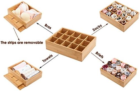 GOBAM Bamboo Closet Drawer Divider - Storage Organizer with 15 Compartments, Drawer Organizer, Storage Box for Belts, Ties, Bras, Briefs, Socks & Jewelry - Natural - Image 5