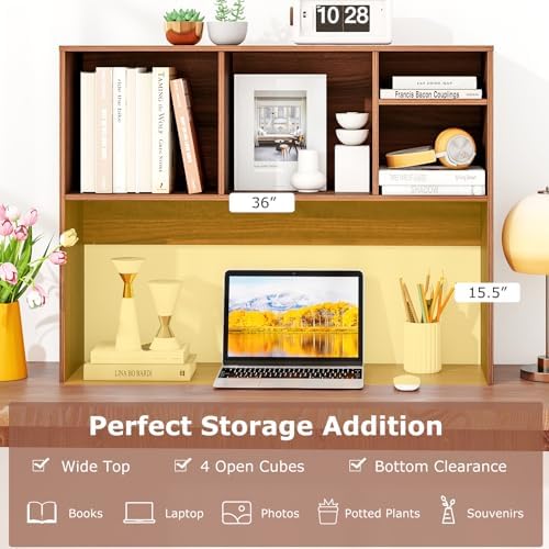 BECOMFORT Desk Hutch, Desk Organizer Shelf with 4 Storage Compartments, Wooden Display Rack, Desktop Bookshelf for Vanity Dressing Tabletop College Dorm Home & Office - Image 5