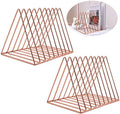 EASEPRES 9 Slot Magazine Rack Book Record Holder, Desktop Iron Storage Rack Bookshelf Multifunction Triangle File Organizer Sorter for Decor Home Office, Rose Gold Pack of 2 by EASEPRES