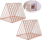 EASEPRES 9 Slot Magazine Rack Book Record Holder, Desktop Iron Storage Rack Bookshelf Multifunction Triangle File Organizer Sorter for Decor Home Office, Rose Gold Pack of 2 by EASEPRES