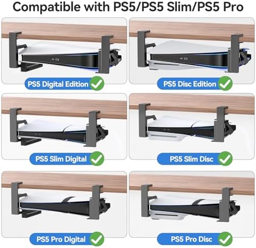Kosker No-Drill PS5/Slim/Pro Under Desk Mount, Metal Under Desk PS 5 Mount for PS5 Slim Digital & Disc, PS 5 Holder Under Desk with Clamp, Screw and EVA Foam for PS 5/Slim/Pro Digital Console - Image 2