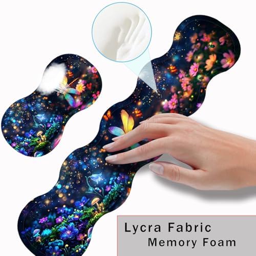 Keyboard Wrist Rest and Mouse Pad with Wrist Support Set Ergonomic Coaster,Memory Foam,Easy Typing Pain Relief,Large XL Desk Mat 31.5"x 11.8",Dragonfly Flower - Image 5