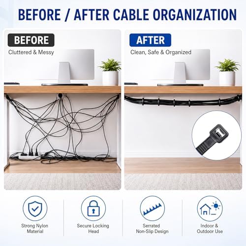 Zip Ties 12 inch, 1000 Pack Heavy Duty Black Zip Ties with 120 lbs Tensile Strength, Self-Locking Nylon Cable Ties,Wire Ties for indoor and outdoor use. - Image 5