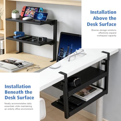 2-Tier Clamp-On Desk Shelf Organizer, Steel 16in Desk Shelf, Large - Image 3