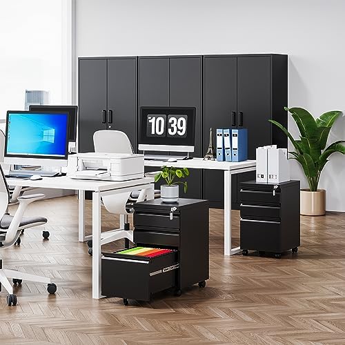 MIIIKO 3 Drawer File Cabinet, Metal Filing Cabinet with Lock Rolling Wheels, Office Storage Under Desk,Deep Drawers for Hanging Legal Letter Fill, Full Assembled Except Casters - Image 4