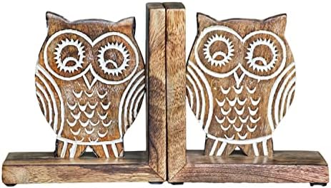 eTroves Wood Bookends for Shelves. Decorative Wooden Owl Bookend for Heavy Books, White Wood, 6 Inch by ETROVES