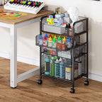4-Tier Rolling Utility Cart with 3 Drawers-Craft Organizers and Storage with 360° Lockable Wheels,Art Supply Storage Organizer for Art Supplies, Store for Brushes & Paints & Artifacts Patent Pending - Image 4