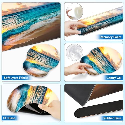 Desk Mat Set Keyboard and Mouse Pad with Wrist Rest Support - Image 5