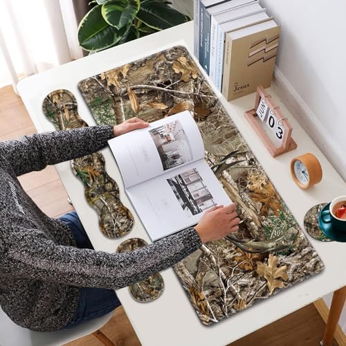 Large XXL Gaming Desk Mat 31.5"x 11.8", Ergonomic Keyboard Wrist Rest & Mouse Pad Wrist Rest + Coaster Set, Non-Slip Base, Memory Foam, Office and Home, Camouflage Giraffe - Image 7