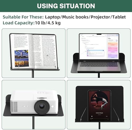 GLEAM Sheet Music Stand - Full Metal with Carrying Bag, Phone Holder, Sheet Music Folder and Clip, 5 in 1 Desktop Book Stand - Black - Image 3