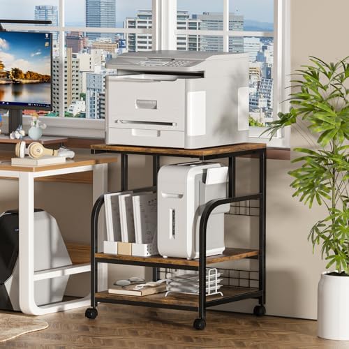 Lerliuo 3 Tier Brown Large Printer Stand with Adjustable Storage Shelf - Image 4