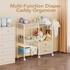 BBLIKE Diaper Caddy Organizer, Baby Storage Cart with Hanging Rack, Beige - Image 2