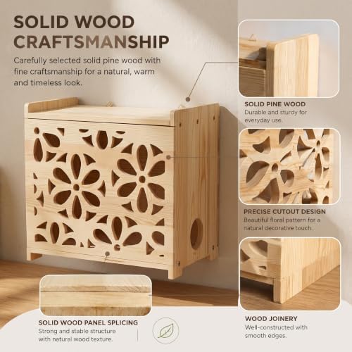Wooden Projector Shelf,WiFi Router Box Hider,Power Strips Storage,Cable Management,Routers Cover Organizer for Office Home,Floating Modem Shelf for wall,Wall Shelves,wall Mount,Simple Assembly - Image 4