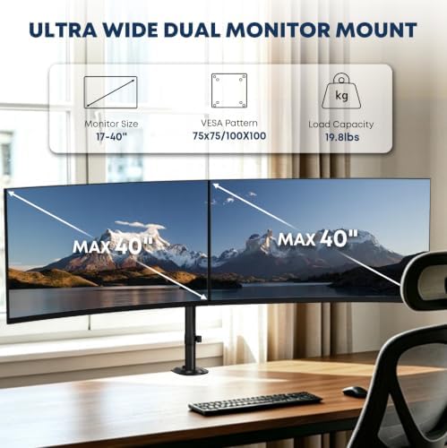 Dual Ultrawide Monitor Mount for 17-40'', up to 19.8lbs/arm - Image 2