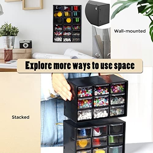 Marsui 4 Pack Desktop Storage Organizer with 9 Drawers Craft Organizer with Mini Drawers Plastic Organizers and Storage Containers for Craft Art Jewelry Cosmetics Sewing Supplies Accessory(Black) - Image 6