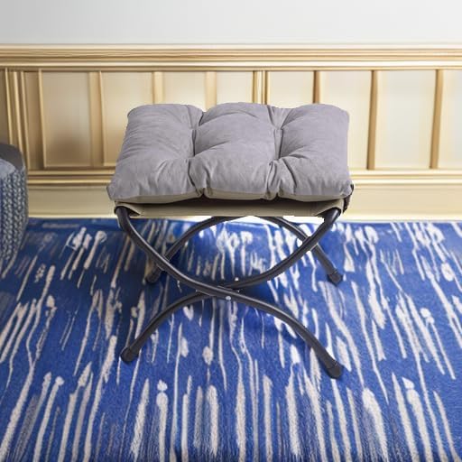15" Upholstered Folding Foot Rest Stool with Metal Frame Light Grey - Image 5
