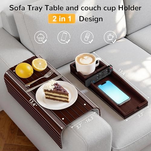 Korser Couch Armrest Table, Sofa Arm Tray with Removable Cup Holder, 2 in 1 Anti-Slip Armrest Tray Table for Couch, Bamboo Foldable Couch Cup Holder for Drinks Snacks Phone Remote Control - Image 7