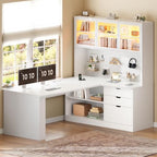 SEDETA L Shaped Corner Gaming Desk with 3 Wood Drawer and Large Bookshelf - Image 3