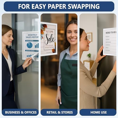 12 Pack Magnetic Sign Holder 8.5 x 11 with Adhesive Back - White Magnetics Poster Frame & Magnetic Paper Holder - Reusable Adhesive Frames 8.5x11 - Magnet Frame for Wall Windows - Magnet Document Holders - Image 7