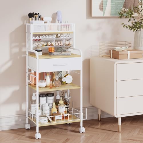 Homsorout Art cart, 3 Tier Rolling Cart - Utility Cart with Storage Drawer and Wheels, Versatile Art & Craft Organizer for Home, Office, or Studio Ideal for Storing Brushes, Paints （ White） - Image 4