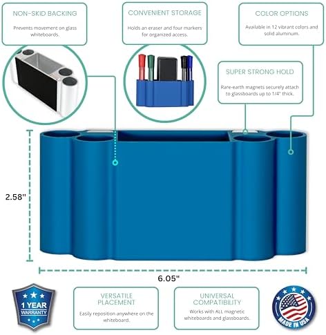 Glassboard Studio Magnetic Dry Erase Marker Holder - Super Strong for Magnetic Glass Whiteboard or Fridge - 2 Large Neodymium Magnets - No Slip Grip - Eco-Friendly PLA Plastic (Cobalt Blue, KIT) - Image 2